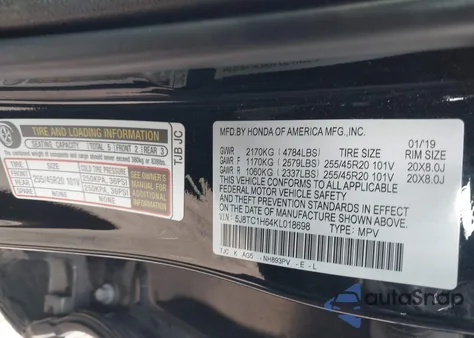 2019 Acura Rdx A-Spec Package z USA, uszkodzony, nr VIN 5J8TC1H64KL018698